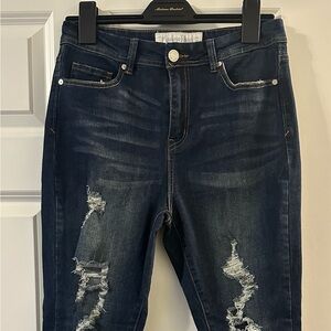 Indigo Rein Dark Blue Distressed Skinny Jeans
